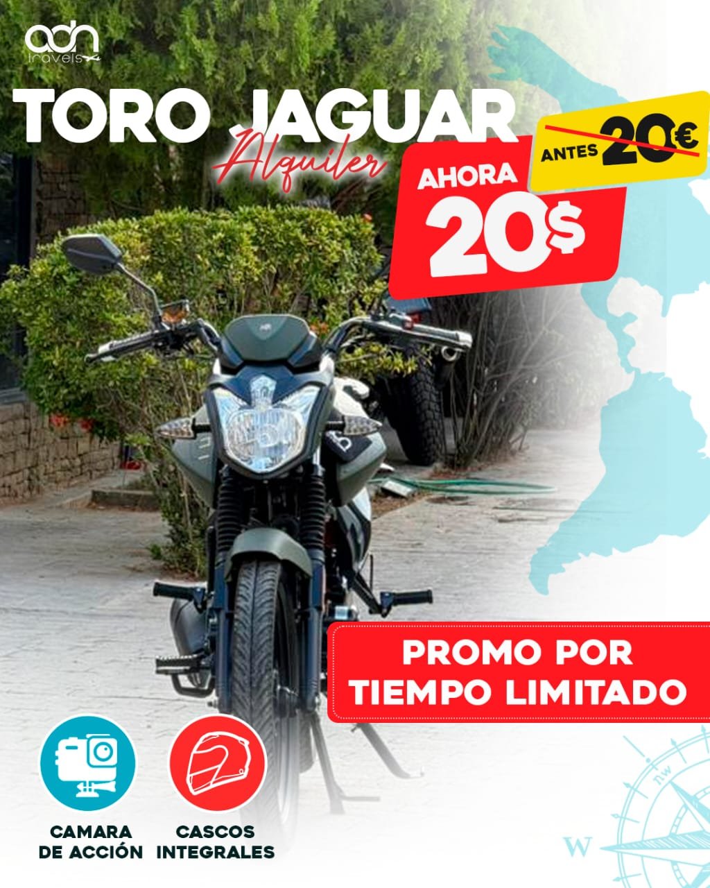 Moto Toro Jaguar verde disponible para alquilar